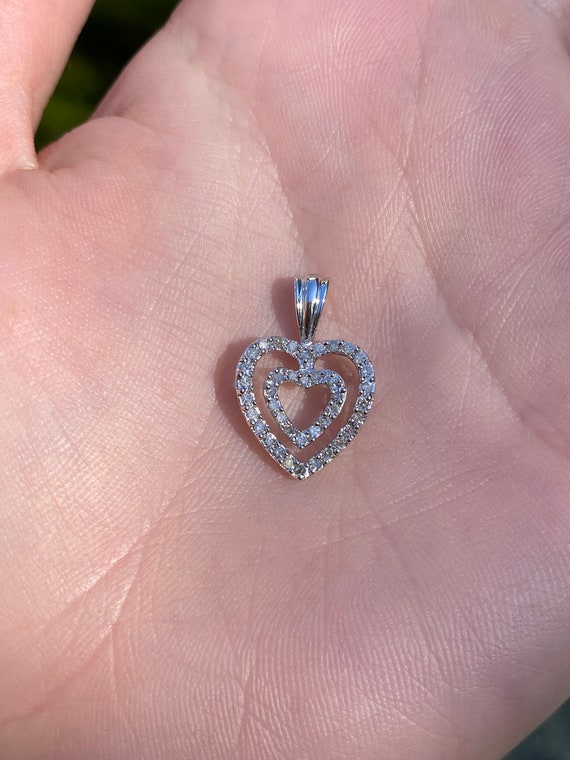 Vintage Solid 10k White Gold Diamond Heart Charm -