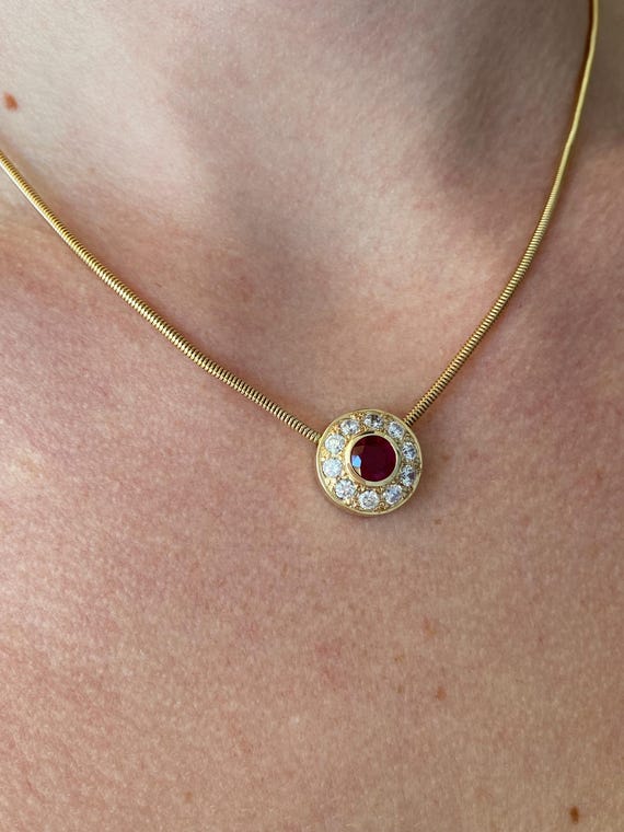 Vintage Solid 14k Yellow Gold Ruby Clear Cubic Zi… - image 5