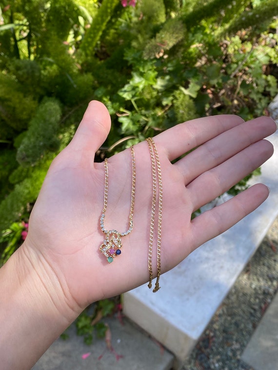 Solid 14k Yellow Gold Diamond Ruby Emerald Sapphi… - image 2