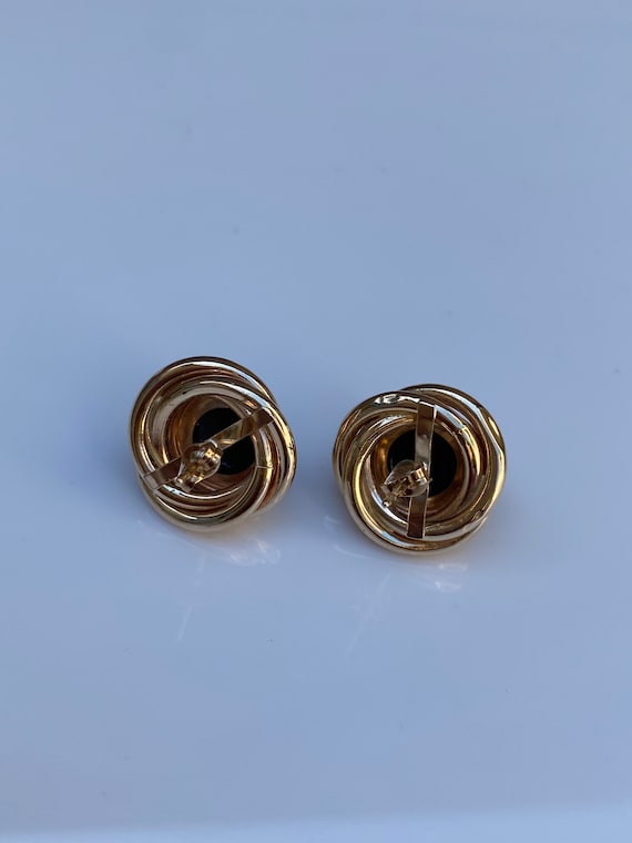 Vintage 14k Yellow Gold Onyx Circle Stud Earrings… - image 8