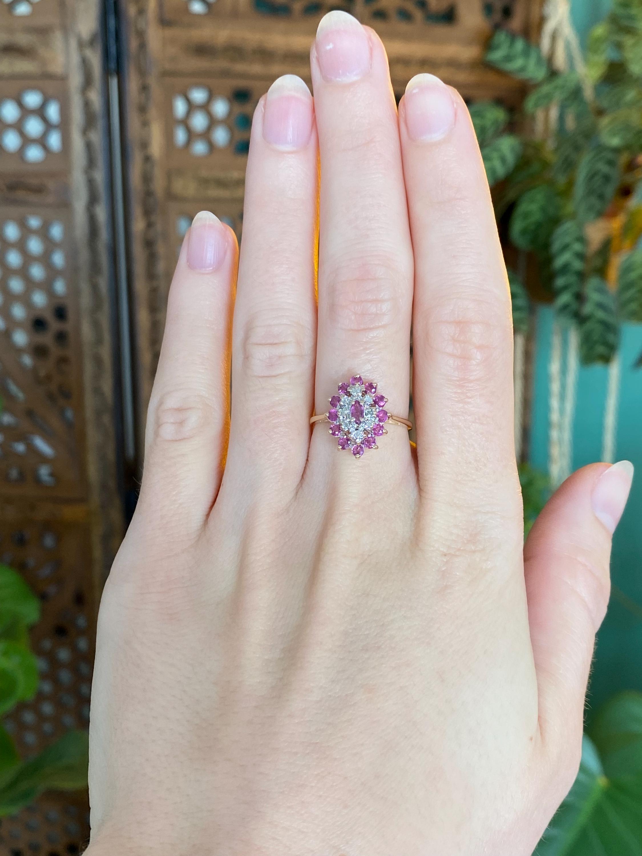 Vintage Solid 14k Yellow Gold Diamond Ruby Cluster Ring - Size 6 - Etsy