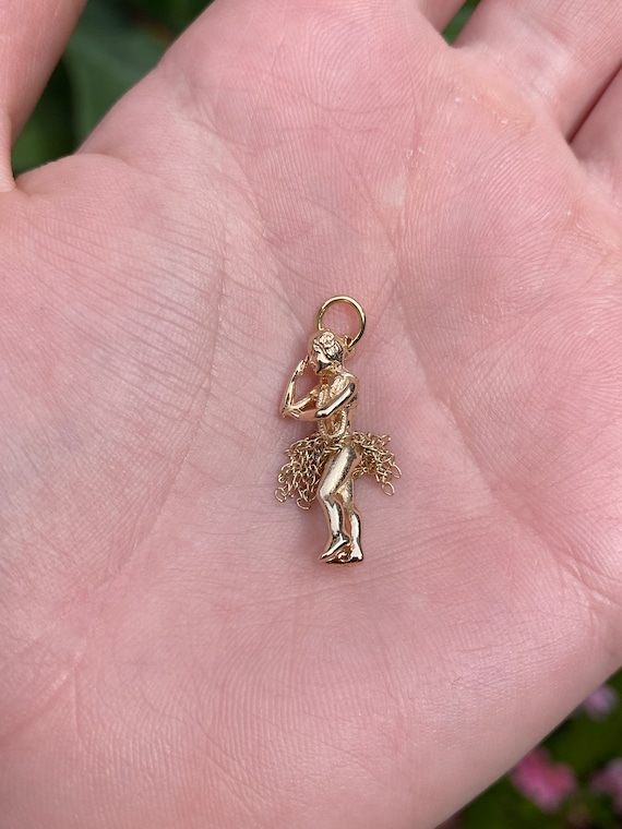 Vintage Solid 14k Yellow Gold Hawaii Hula Girl Cha