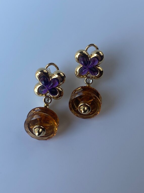 Vintage Solid 18k Yellow Gold Citrine Amethyst & … - image 4