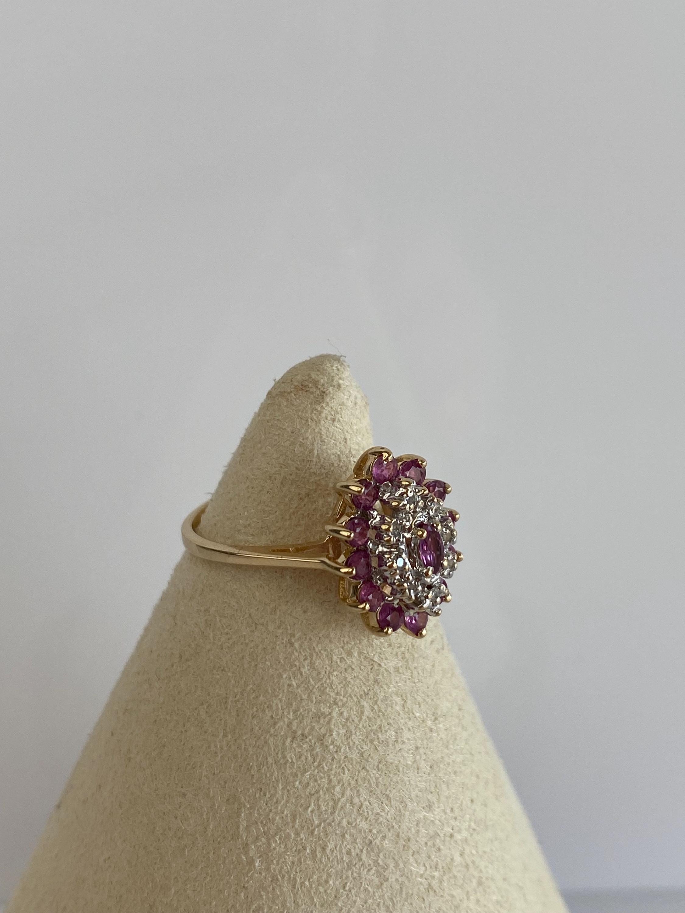 Vintage Solid 14k Yellow Gold Diamond Ruby Cluster Ring - Size 6 - Etsy