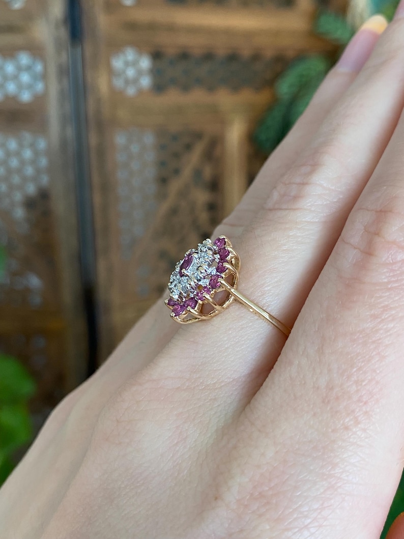 Vintage Solid 14k Yellow Gold Diamond Ruby Cluster Ring - Size 6 - Etsy