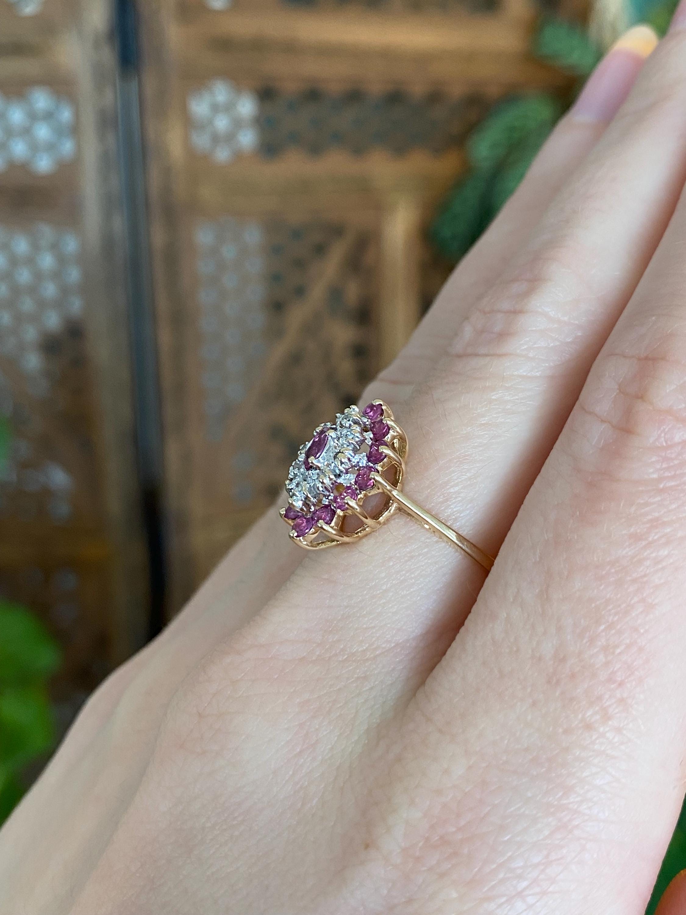 Vintage Solid 14k Yellow Gold Diamond Ruby Cluster Ring - Size 6 - Etsy