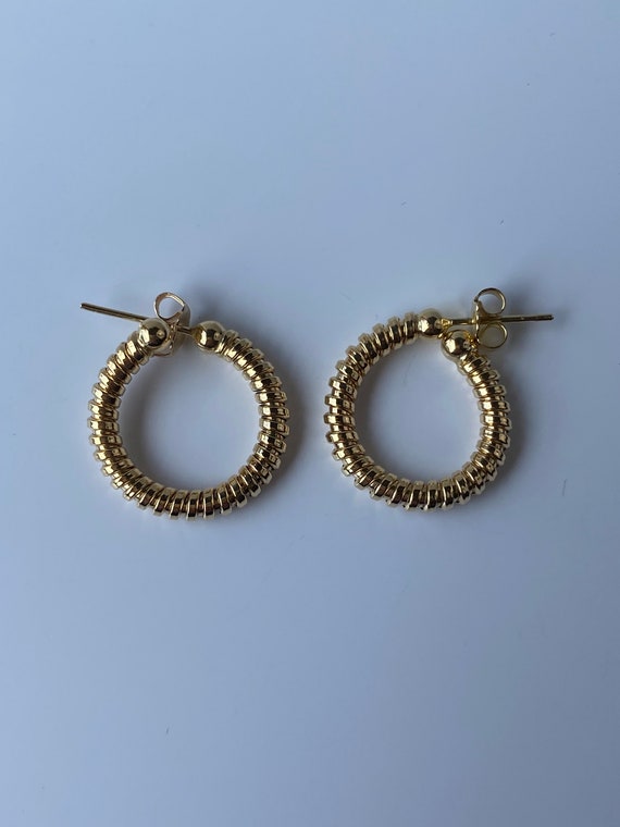 Vintage 18k Yellow Gold Flexible Hoop Earrings - … - image 3