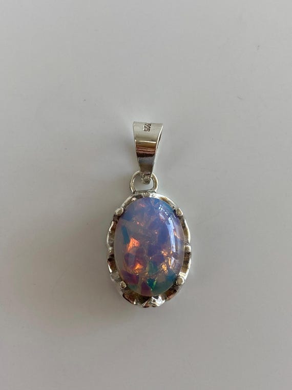 Vintage Solid Sterling Silver Foiled Cabochon Cha… - image 3