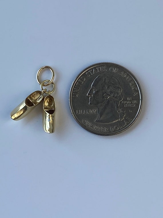 Vintage Solid 14k Yellow Gold Wooden Shoes Charm … - image 6