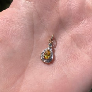 Vintage Solid 14k Yellow Gold Yellow Sapphire Diamond Charm - Fine Estate Jewelry - Pendant for Necklace - Real Genuine Gold