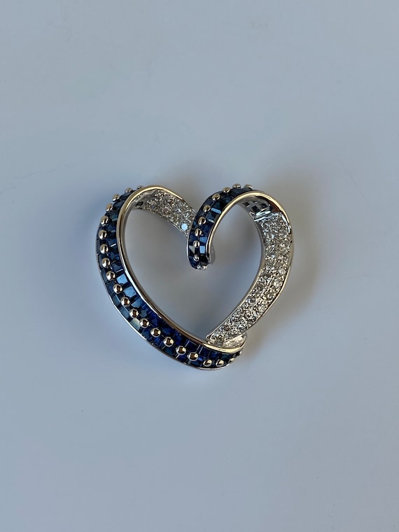 Solid 18k White Gold Diamond & Sapphire Heart Cha… - image 3