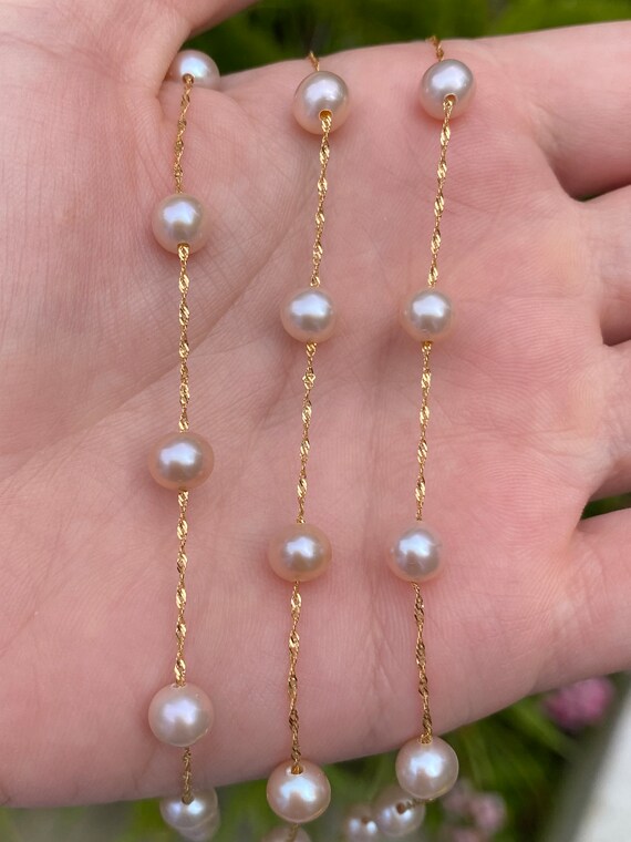 Vintage Solid 14k Yellow Gold Extra Long Pearl Twist Chain