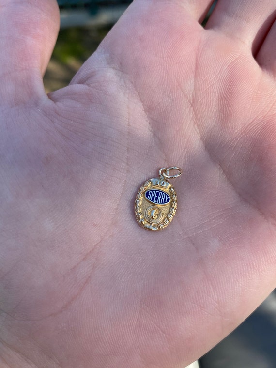 Vintage Solid 14k Yellow Gold Enamel Sperry Charm Pendant for