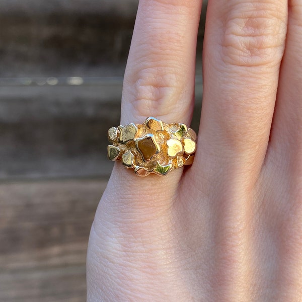 Vintage Solid 14k Yellow Gold Nugget Ring Band - Size 3.75 - Statement - Quality Fine Estate Jewelry - Genuine Gold