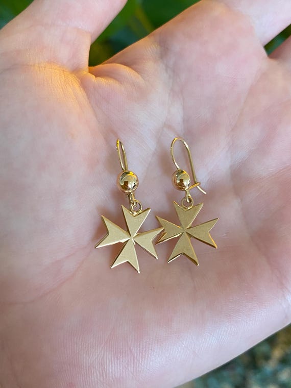 Vintage Solid 18k Yellow Gold Dangle Earrings - F… - image 1