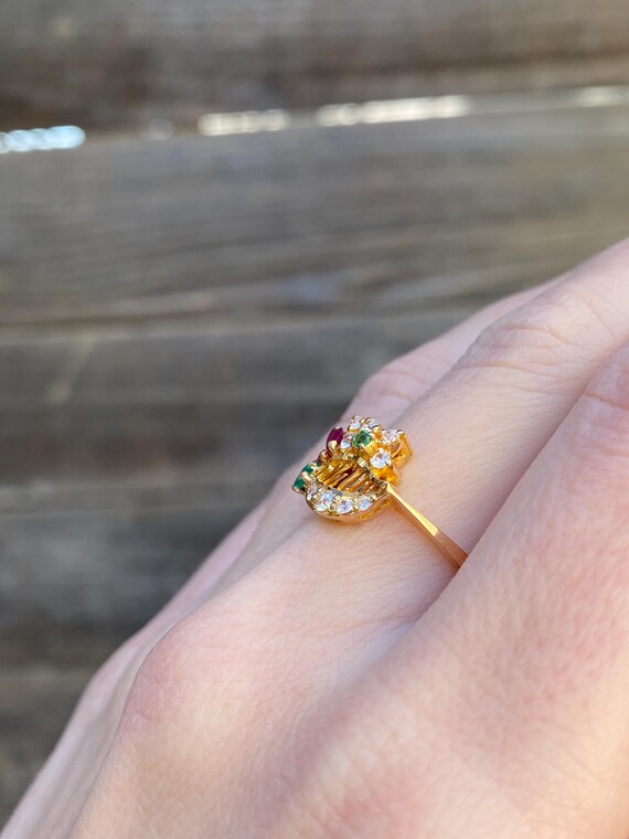 Vintage Solid 20k Yellow Gold Ruby Emerald Cubic … - image 3