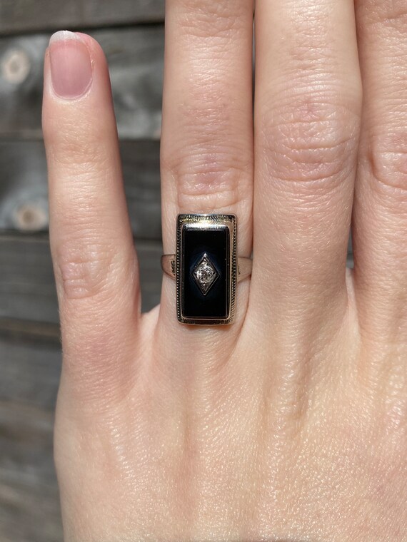 18K Black Onyx Diamond Ring ヴィンテージ 