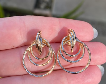 Vintage 14k Yellow Gold Diamond Cut Layered Stud Earrings - Fine Estate Jewelry - Real Genuine Gold