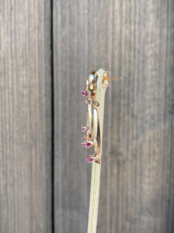 Vintage Solid 14k Yellow Gold Pink Sapphire Drop … - image 4