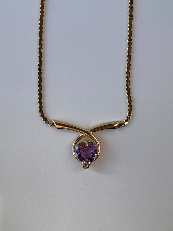 Vintage Solid 14k Yellow Gold Amethyst Heart Chai… - image 6