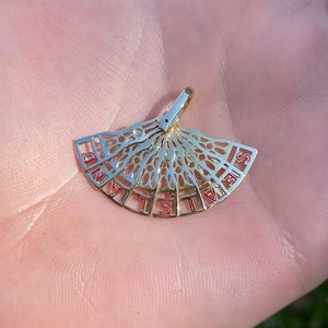 Vintage Solid 14k Yellow Gold Sea Island Fan Charm - Pendant for Necklace - Real Genuine Gold - Quality Fine Jewelry