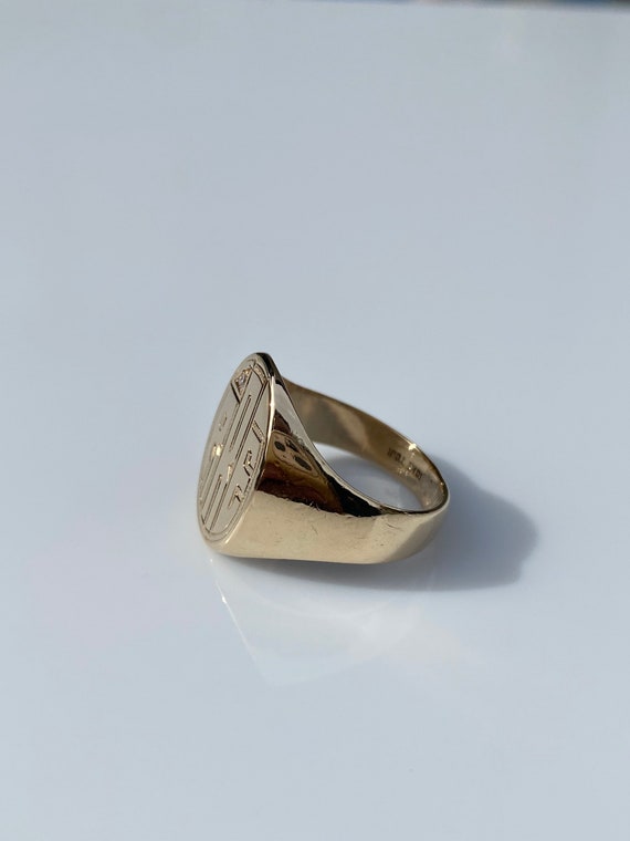 Vintage Solid 10k Yellow Gold Diamond Signet Ring… - image 8