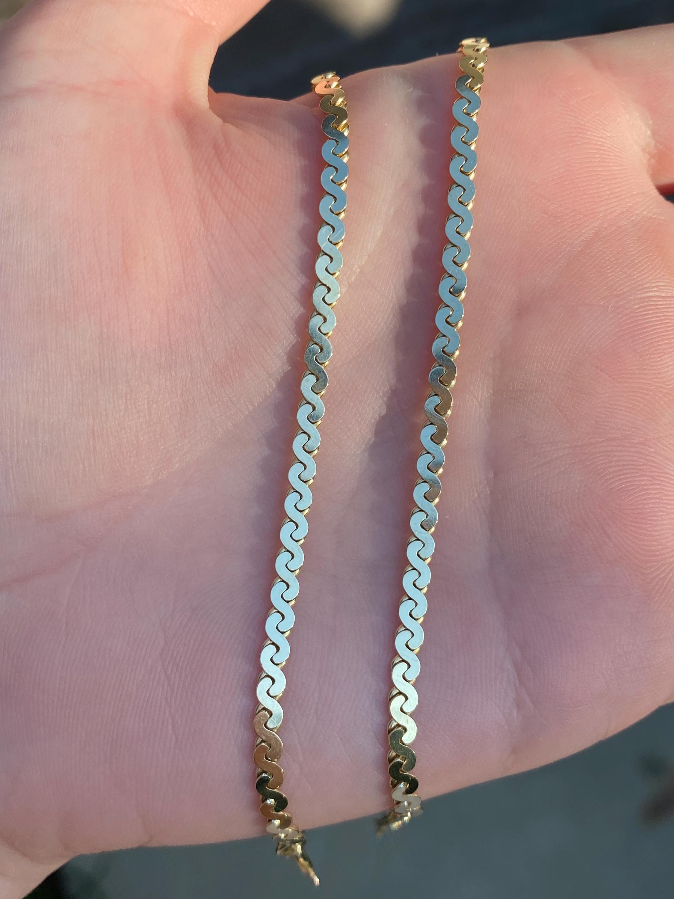 Vintage Solid 14k Yellow Gold Chunky Serpentine Chain Necklace - 15.25 inches - Fine Estate Jewelry - Real Genuine Gold