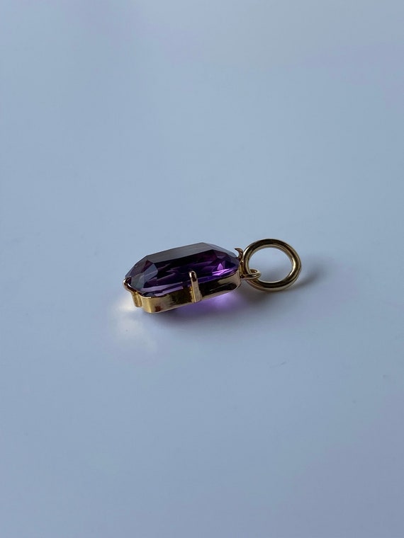 Vintage Solid 14k Yellow Gold Amethyst Charm - Pe… - image 4