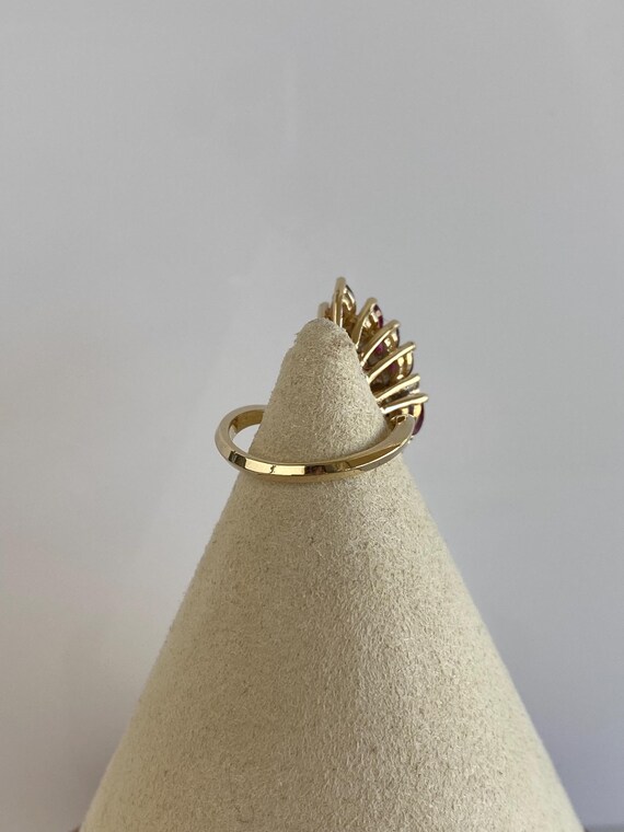 Vintage Solid 12k Yellow Gold Ruby Diamond Ring -… - image 7