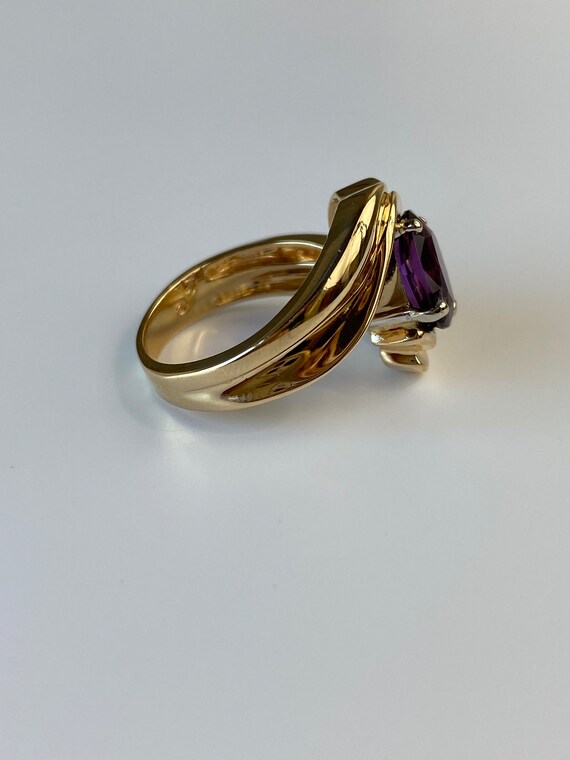 Vintage Solid 14k Yellow Gold Amethyst & Diamond … - image 7