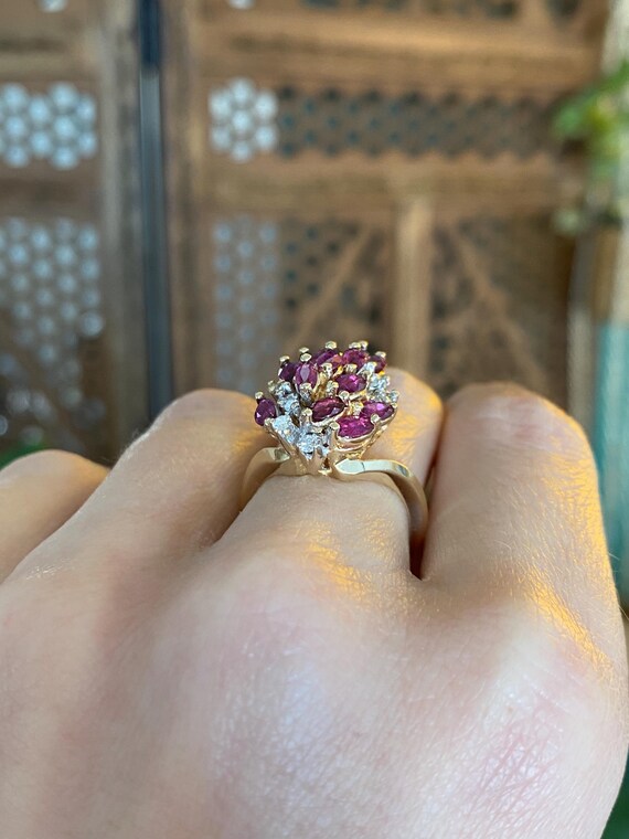 Vintage Solid 12k Yellow Gold Ruby Diamond Ring -… - image 4
