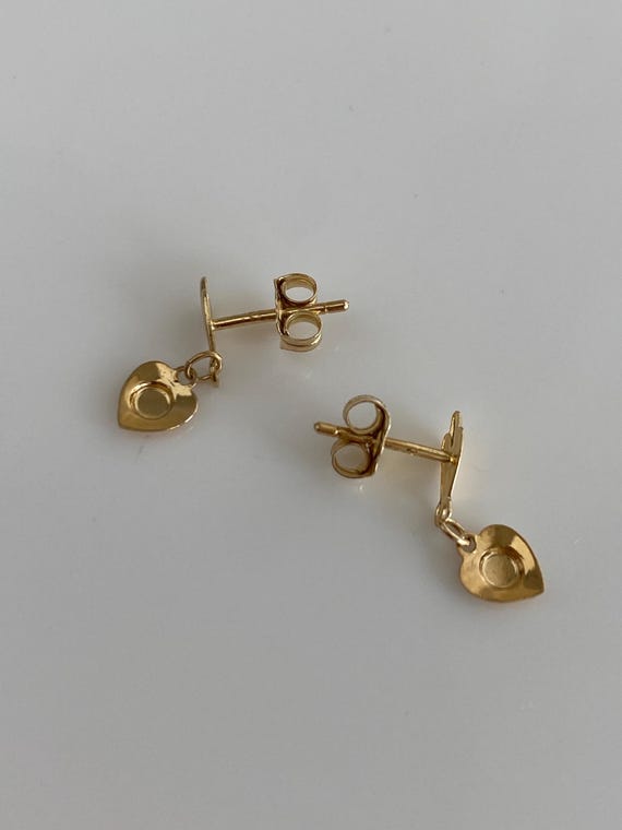 Vintage Solid 14k Heart Dangle Stud  Earrings - image 5