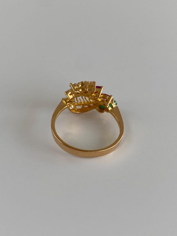 Vintage Solid 20k Yellow Gold Ruby Emerald Cubic … - image 8