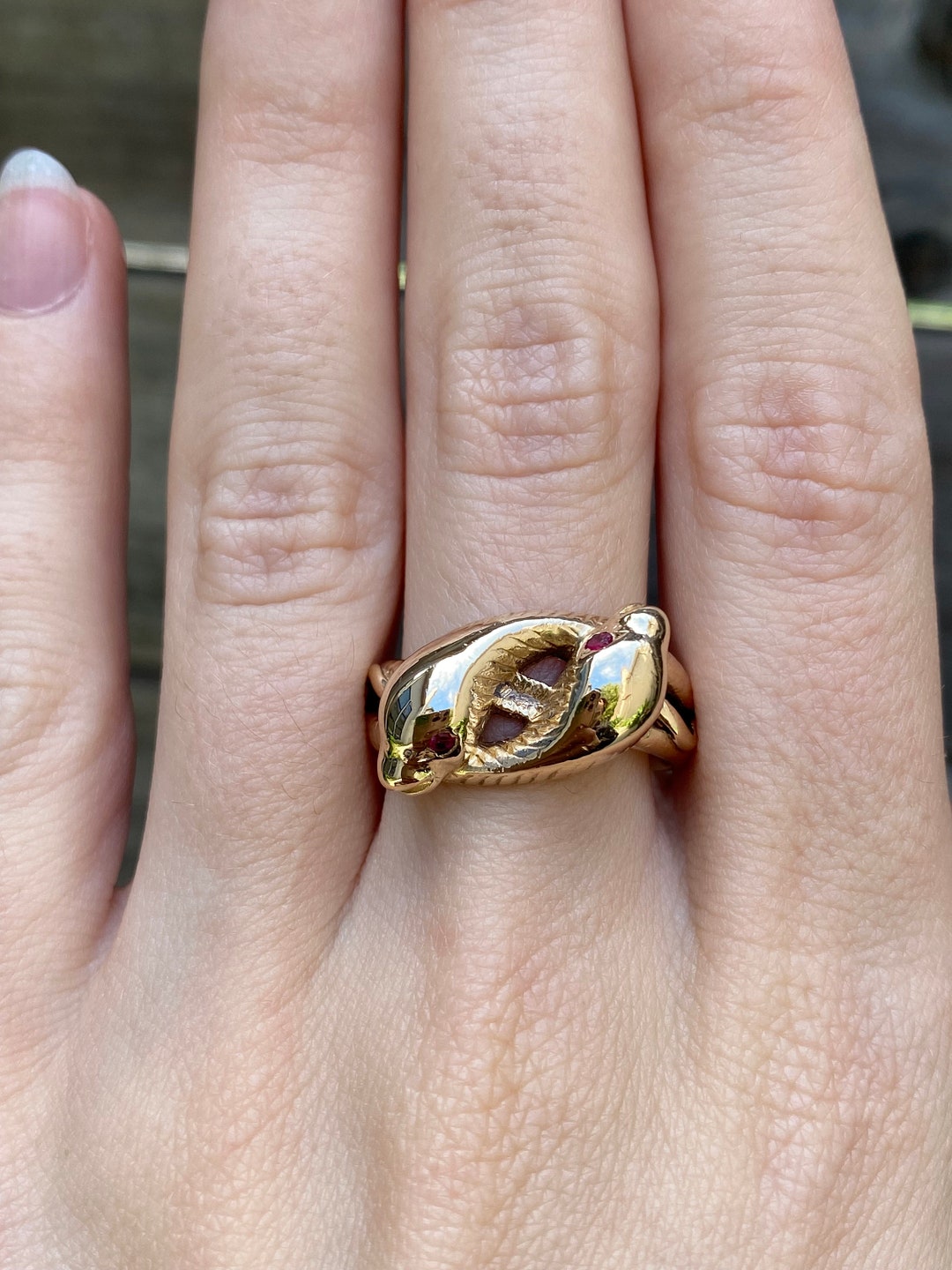 Vintage Solid 14k Yellow Gold Ruby Two Headed Snake Ring Size 9.75 Fine ...