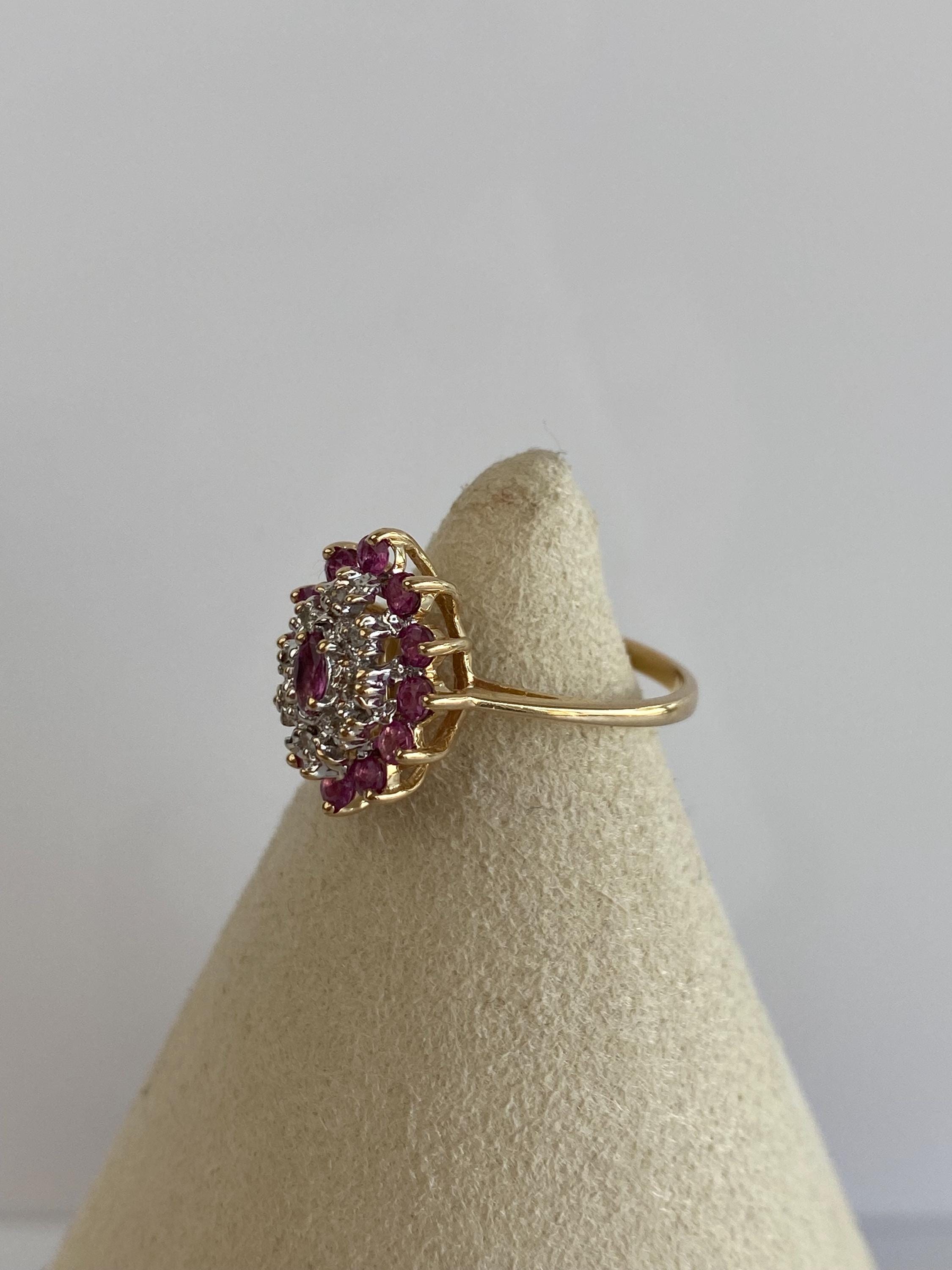 Vintage Solid 14k Yellow Gold Diamond Ruby Cluster Ring - Size 6 - Etsy