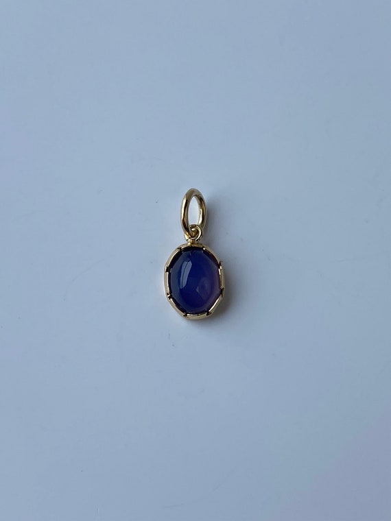 Vintage Solid 14k Yellow Gold Little Blue Cabocho… - image 3
