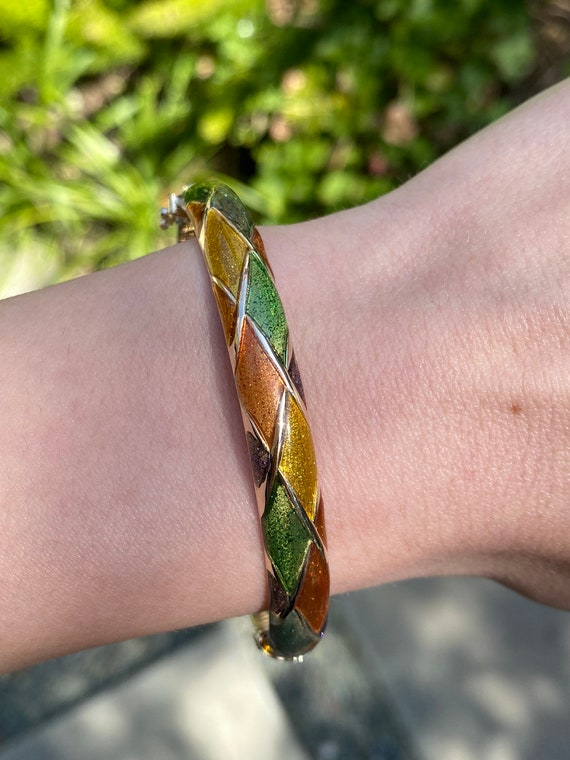 Vintage 14k Yellow Gold Enamel Checkerboard Bangle