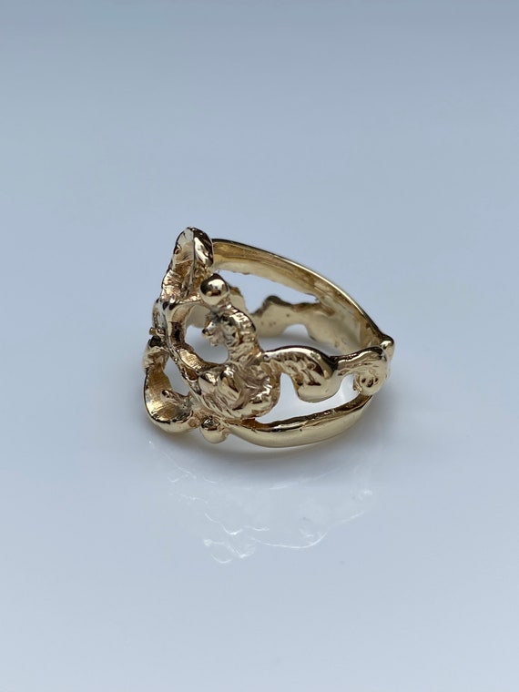 Vintage Solid 14k Yellow Gold Freeform Ring - Siz… - image 8