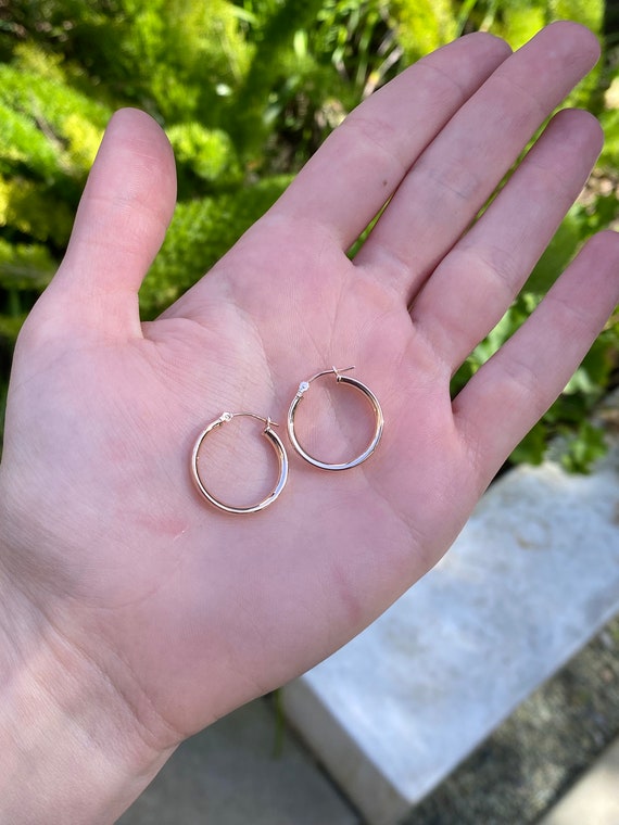 Vintage 14k Rose Gold Hoop Earrings - Fine Estate… - image 3