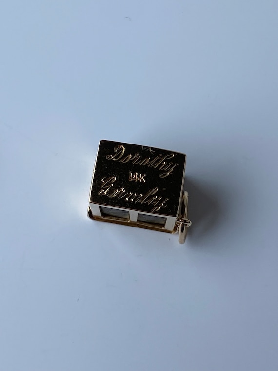 Vintage Solid 14k Yellow Gold Money Box Charm - P… - image 6