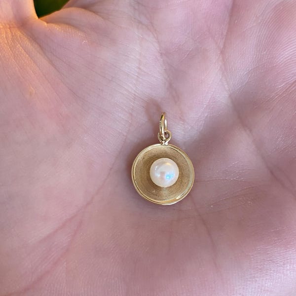 Vintage pendentif perle de cravate en or jaune massif 14 carats - Joaillerie successorale - Or véritable