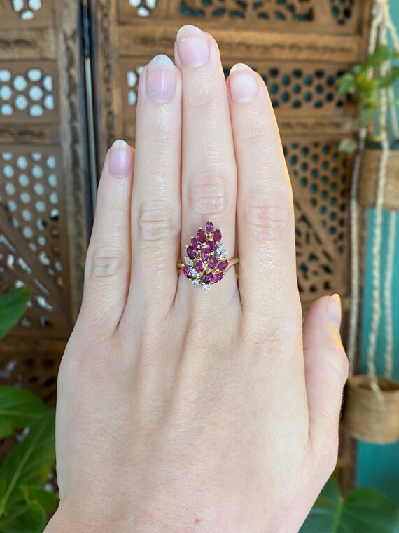 Vintage Solid 12k Yellow Gold Ruby Diamond Ring -… - image 2