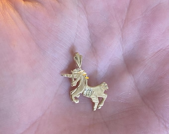 Vintage Solid 14k Yellow Gold Diamond Cut Unicorn Charm