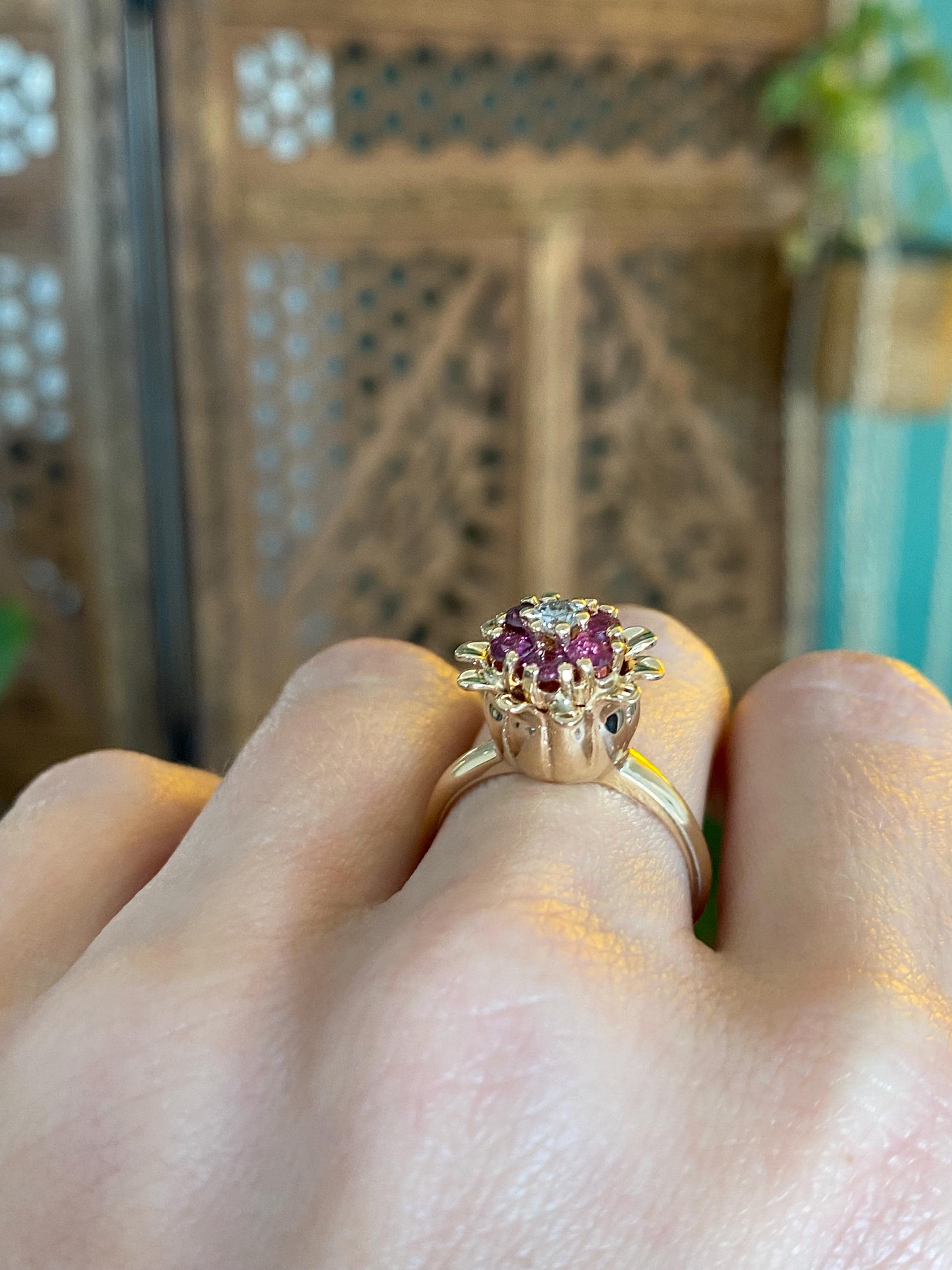 Vintage Solid 14k Yellow Gold Diamond Ruby Flower Ring - Size 6.75 - Etsy