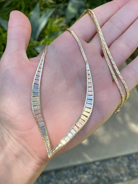 Vintage Solid 14k Tri Gold Chevron Flat Chain Necklace 24 Inches Fine Estate Jewelry Real Genuine Gold Etsy