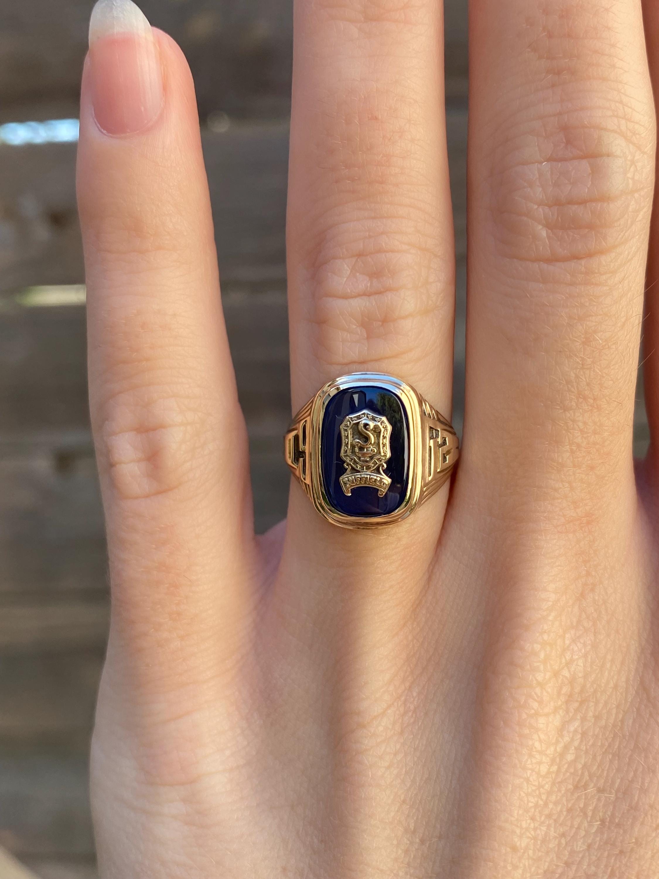 Vintage Solid 10k Yellow Gold Blue Spinel 1962 Class Ring - Size
