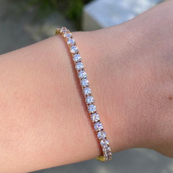 Vintage Solid 10k Yellow Gold Cubic Zirconia Tennis Bracelet - 7.25 inches - Real Genuine Gold - Fine Estate Jewelry