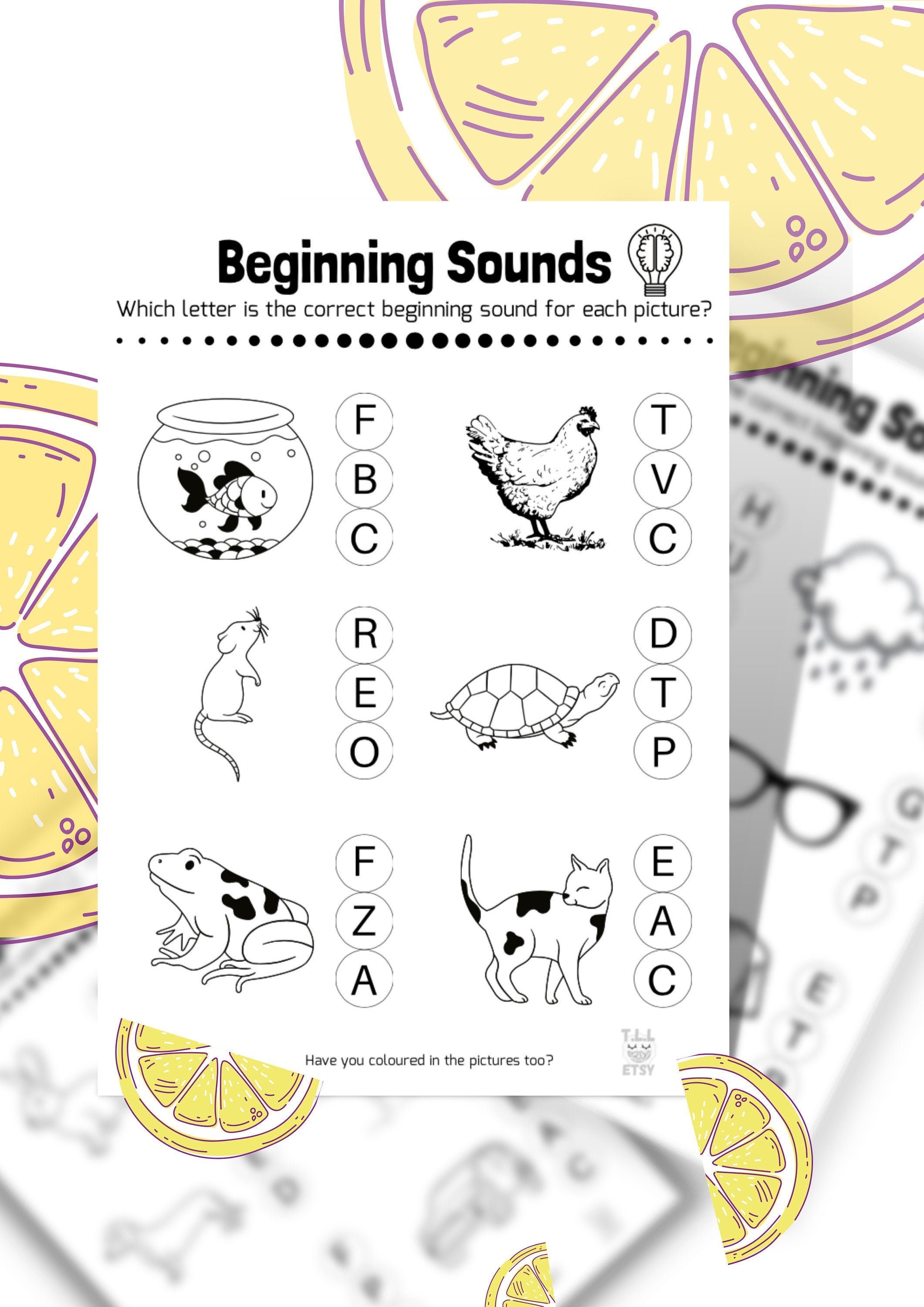15 printable beginning sounds worksheets preschool 2nd grade etsy