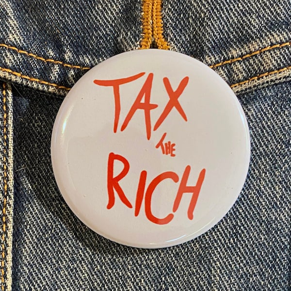 TAX the RICH - AOC Alexandria Ocasio Cortez Metropolitan Museum Costume Gala Dress Pinback Button / Refrigerator Magnet