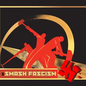 ANTIFA - APLASTAR EL FASCISMO - Cartel constructivista ruso